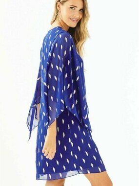 Lilly Pulitzer Shalynn Blue Metallic Silk Caftan Dress Size 2 NWOT